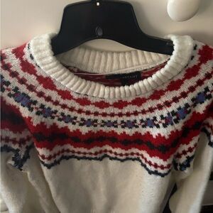 Lane Bryant Cream Fair Isle Crewneck Sweater with Red & Navy Pattern